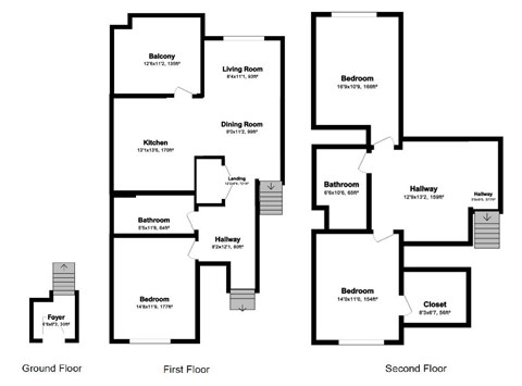Floor plan for 3 beds, 2 baths, 1939 sqft